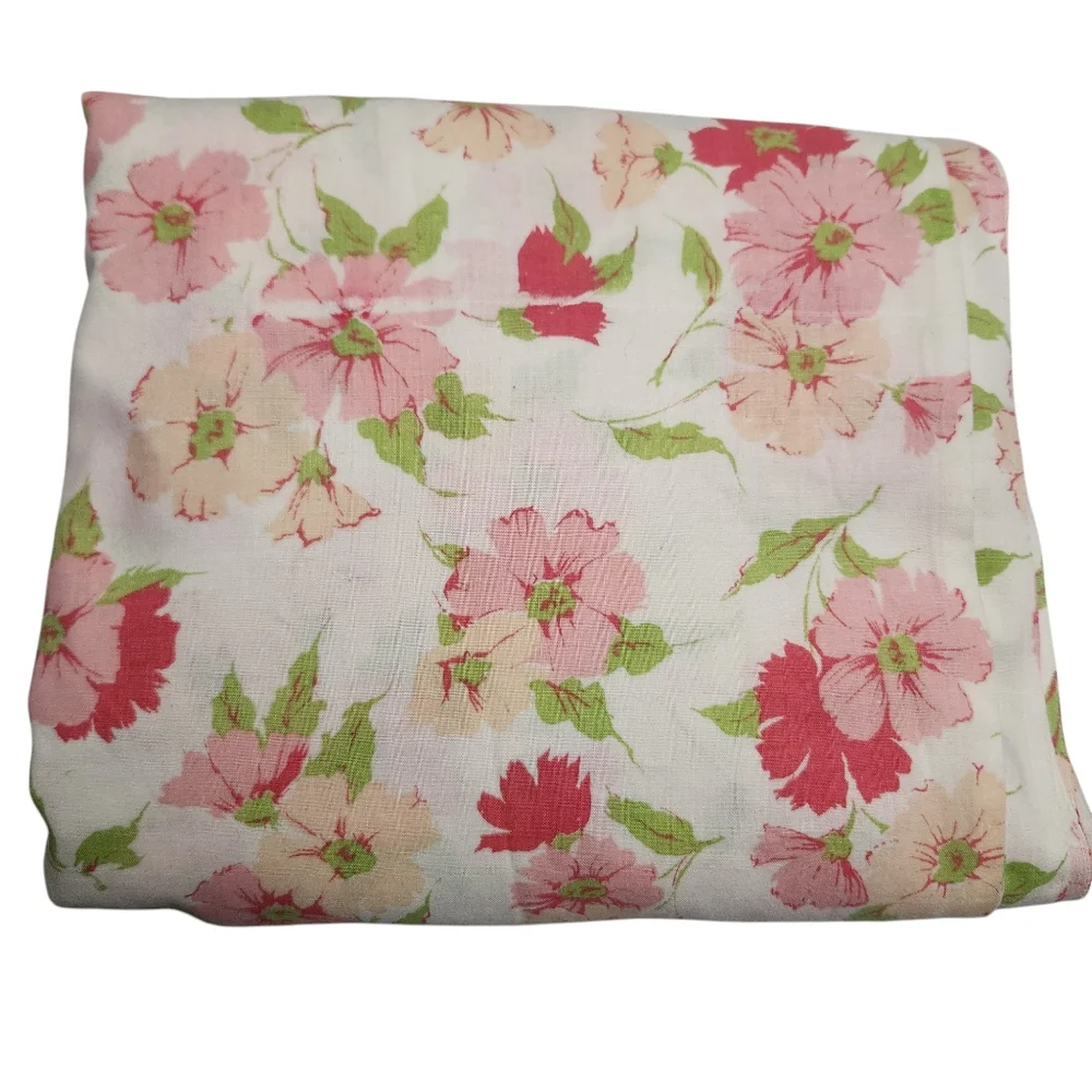 Vintage Fashion Manor Pink Floral Flowers Double Flat Sheet JC Penney